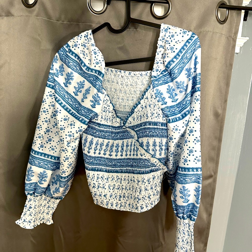 White and blue blouse